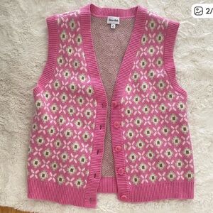 Aritzia Sunday Best Pink and Cream Knit Vest